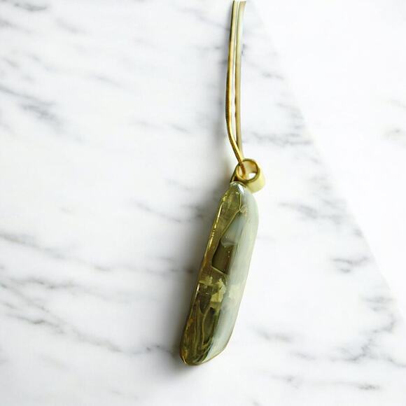 Rectangular Shaped- Custom Glass Fused Gem, Earth Tones 18" chain. 1.25 x 1.5" - Picture 3 of 6